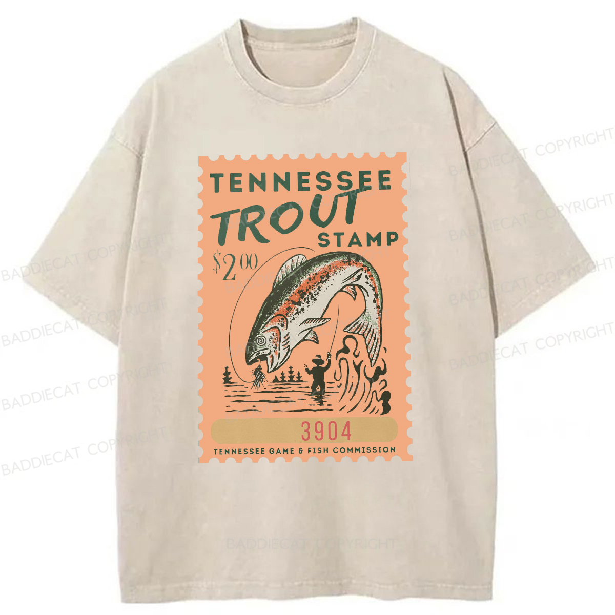 Baddiecat Tennessee Trout Stamp Washed T-shirt