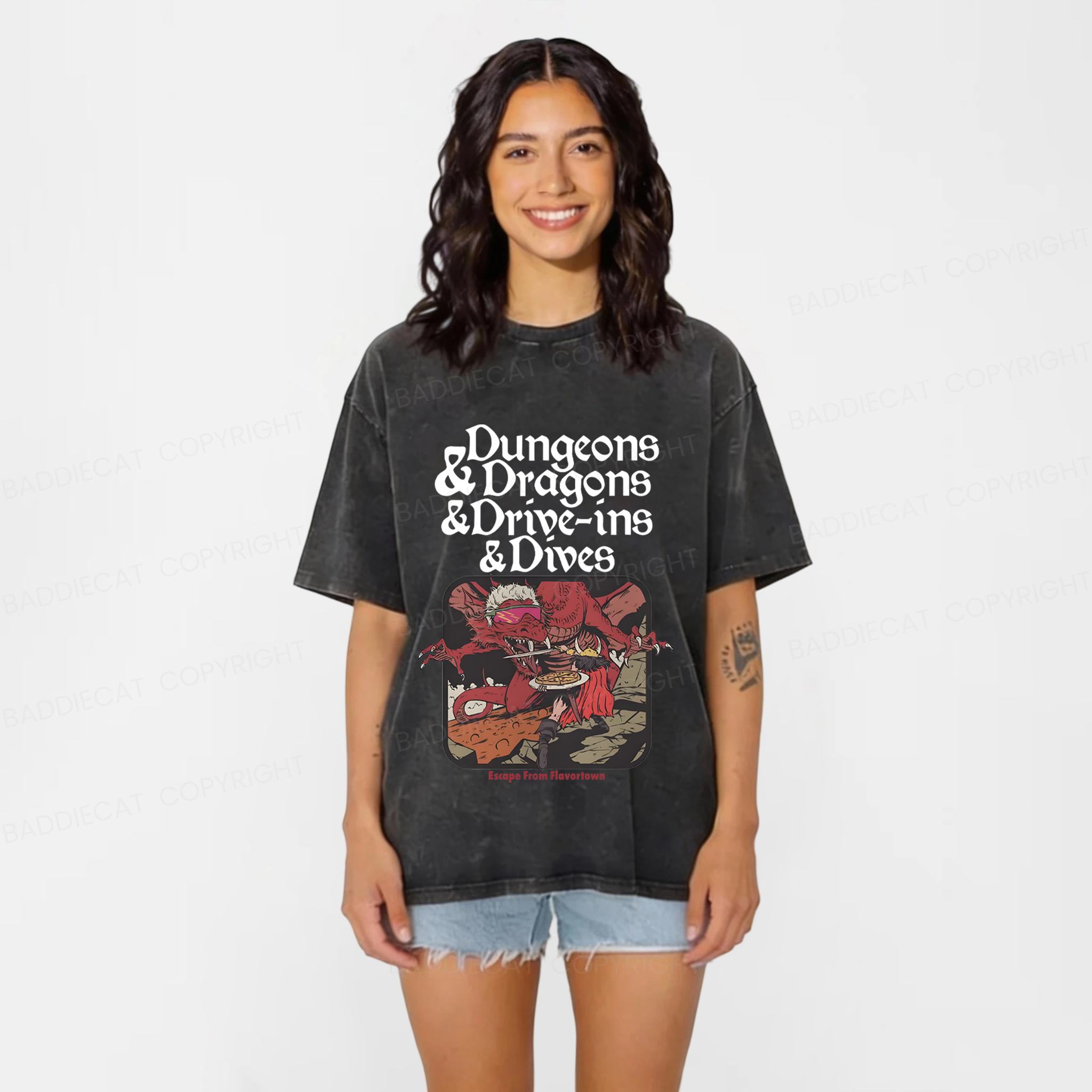 Baddiecat Dungeon Dragon Dive Ins And Dives Washed T-shirt