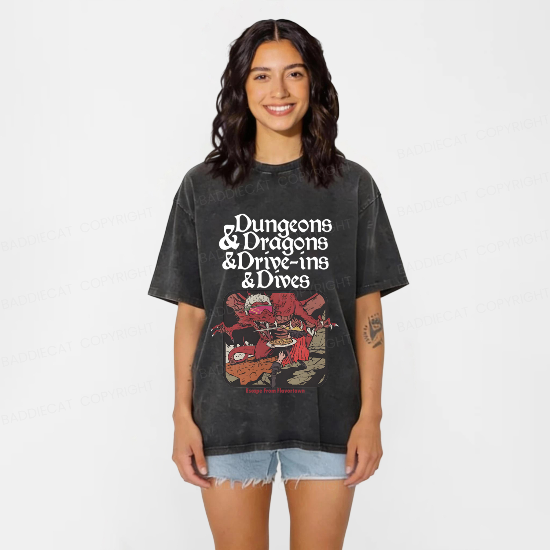 Baddiecat Dungeon Dragon Dive Ins And Dives Washed T-shirt