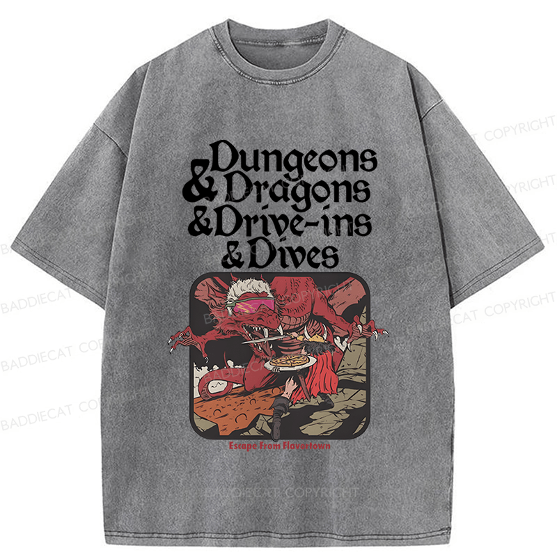 Baddiecat Dungeon Dragon Dive Ins And Dives Washed T-shirt