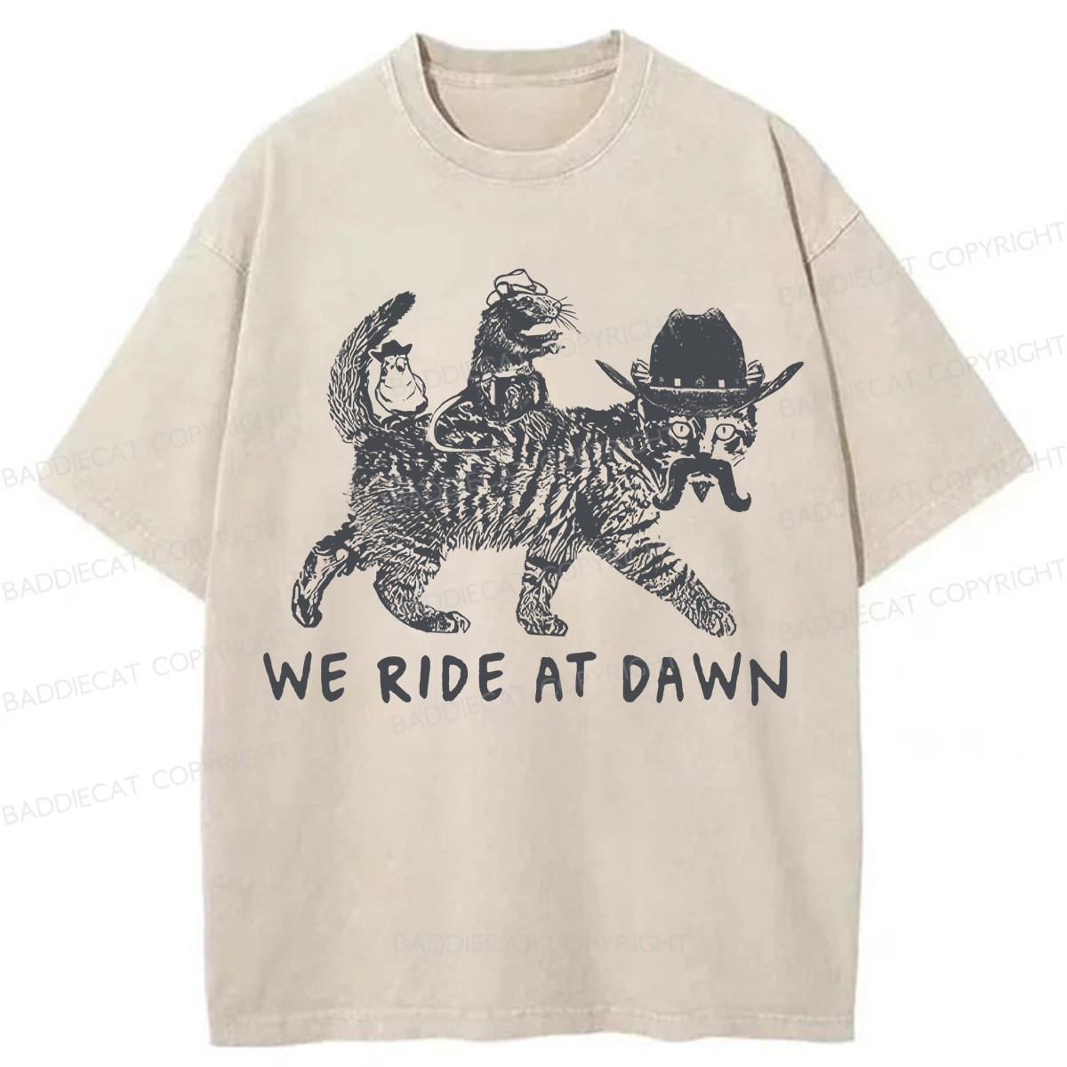 Baddiecat Funny We Ride At Dawn Washed T-shirt