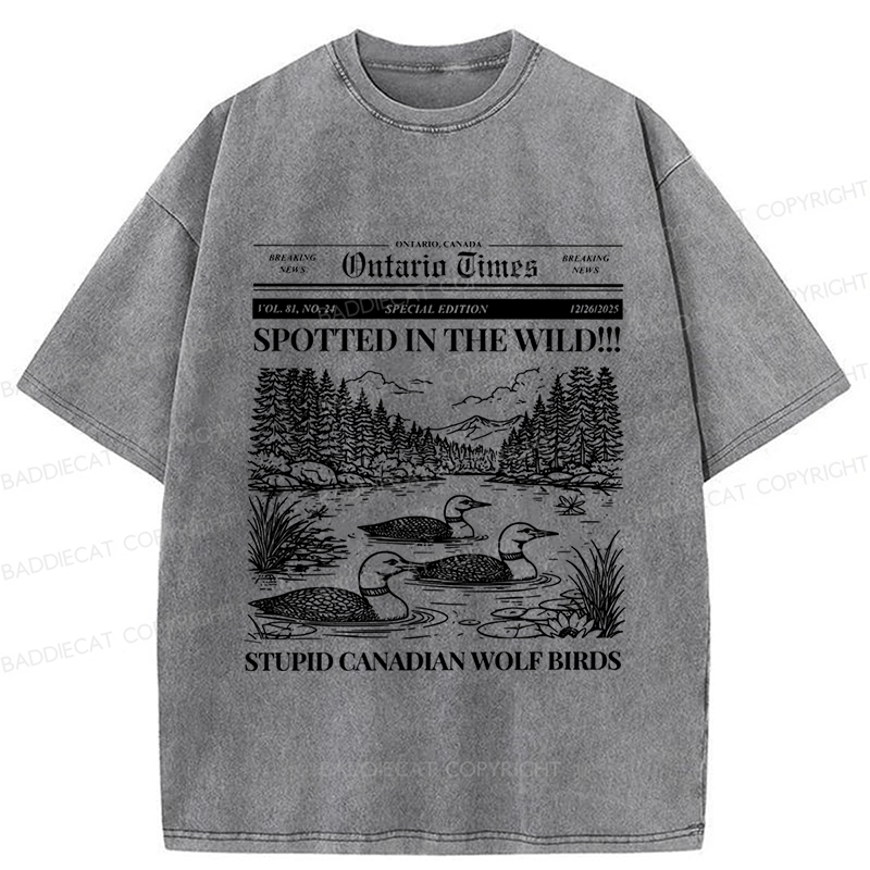 Baddiecat Canadian Wolf Bird Washed T-shirt
