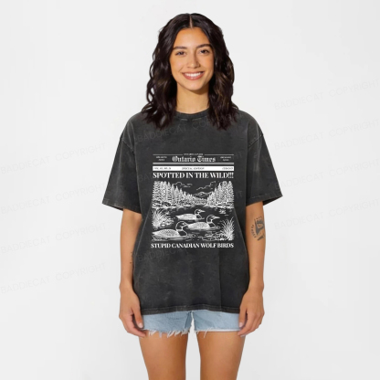 Baddiecat Canadian Wolf Bird Washed T-shirt