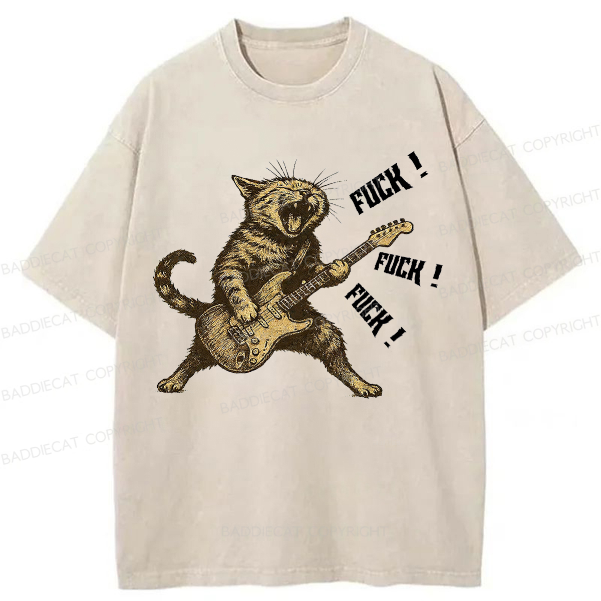 Baddiecat Passionate Guitarist Cat Washed T-shirt