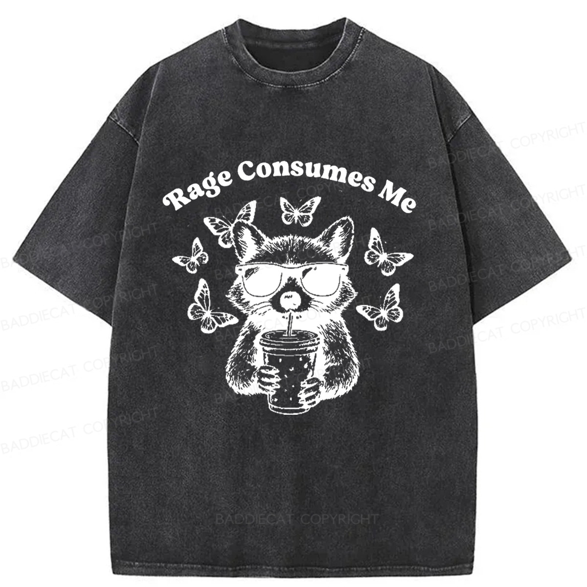 Baddiecat Angry Raccoon Washed T-shirt