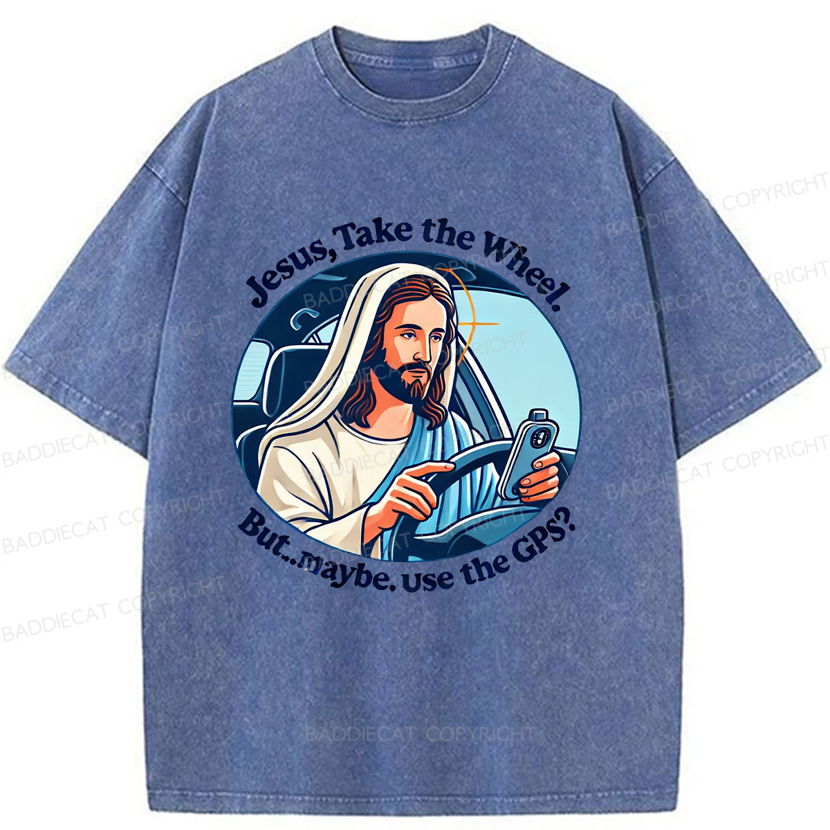 Baddiecat Funny Jesus Retro Washed T-shirt