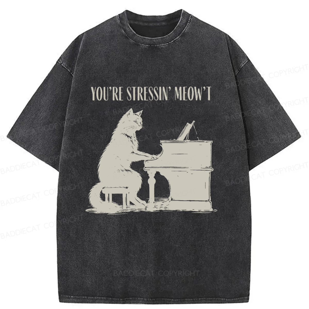 Baddiecat Highly Stressed Cat Washed T-shirt