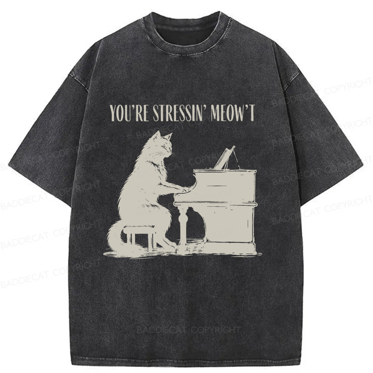 Baddiecat Highly Stressed Cat Washed T-shirt