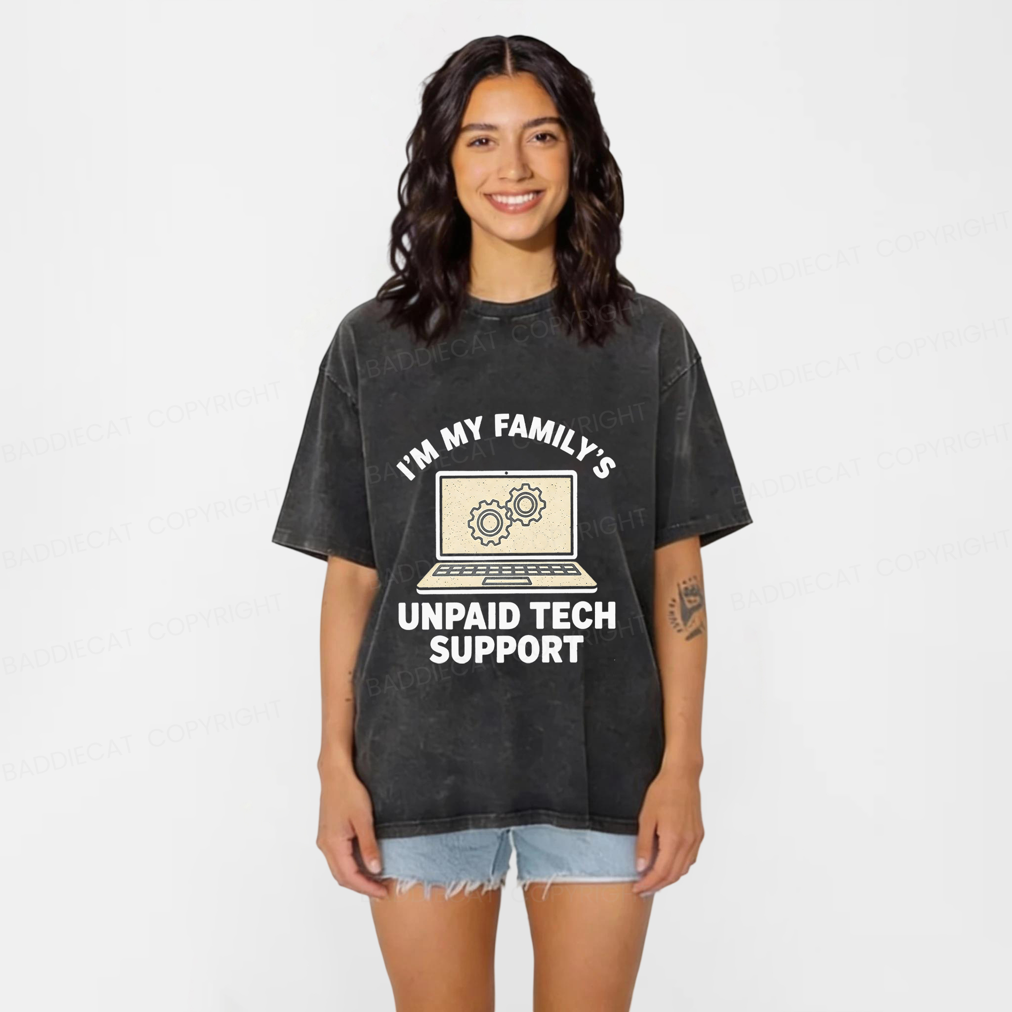 Baddiecat Humorous Quotes Washed T-shirt