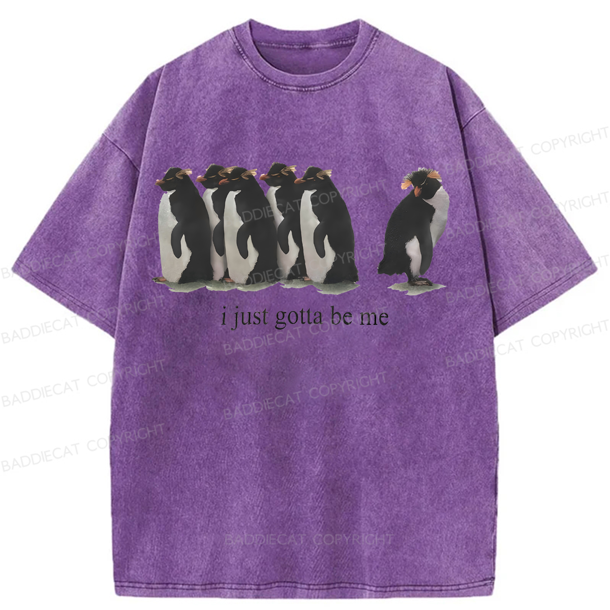 Baddiecat I Just Gotta Be Me Penguins Washed T-shirt