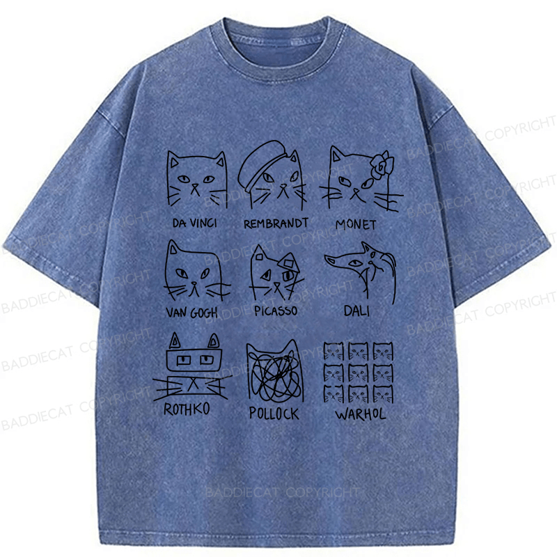 Baddiecat Artistic Cats Inspired by Famous Washed T-shirt