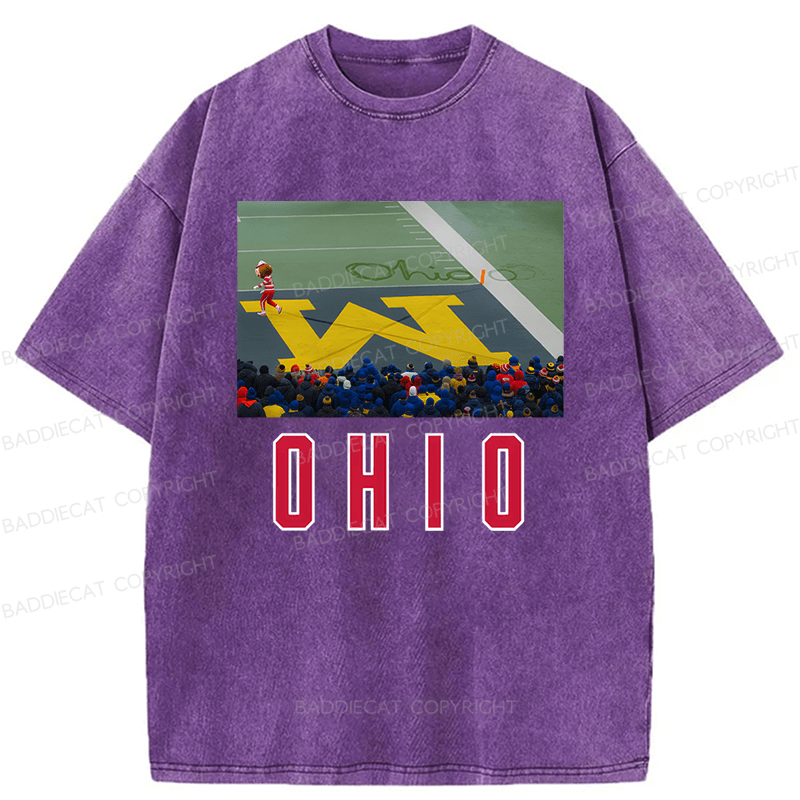 Baddiecat Ohio Vs Michigan Rivalry Script Ohio On Big M Funny Game Day Washed T-shirt