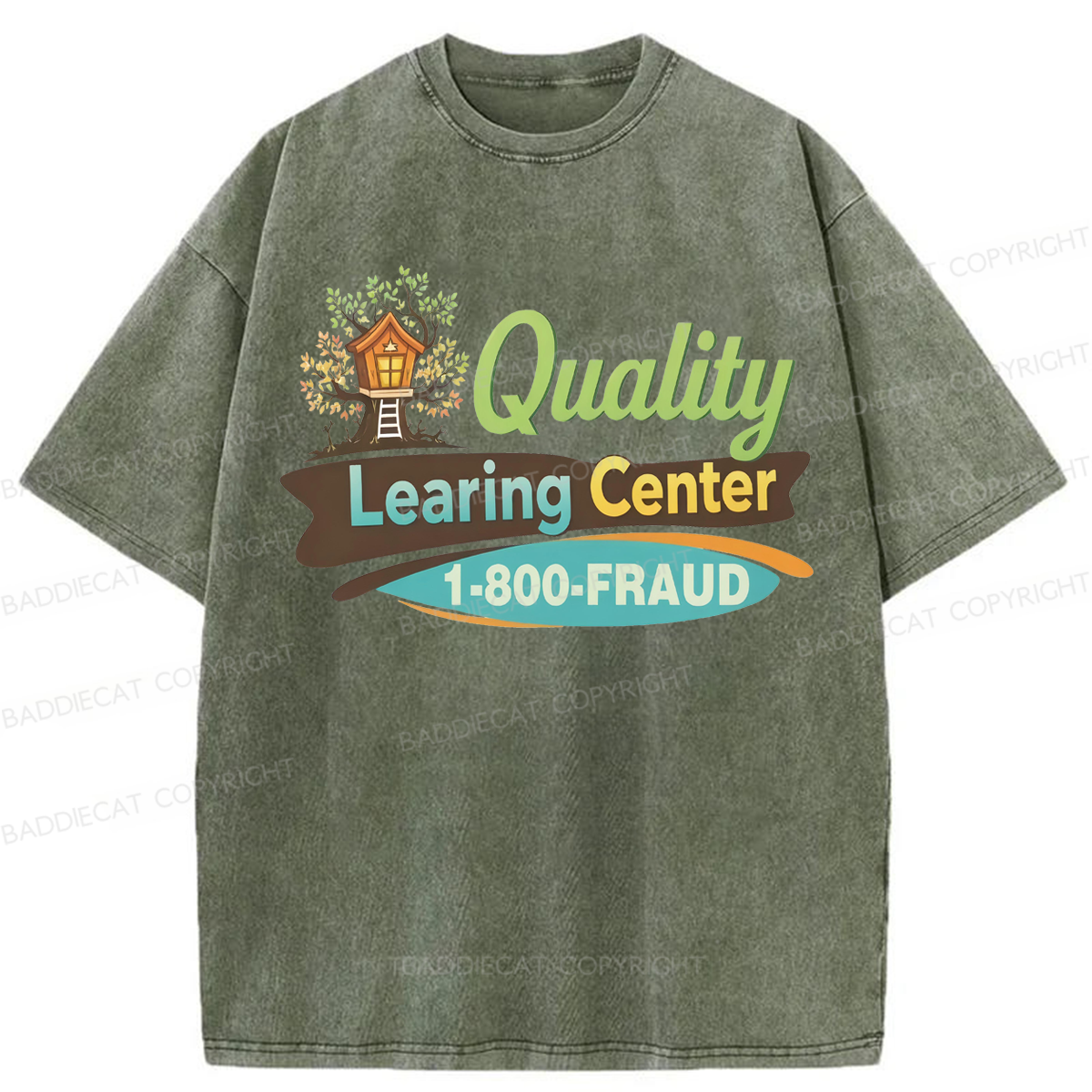 Baddiecat Funny Quality Learing Center Washed T-shirt