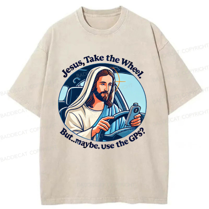 Baddiecat Funny Jesus Retro Washed T-shirt