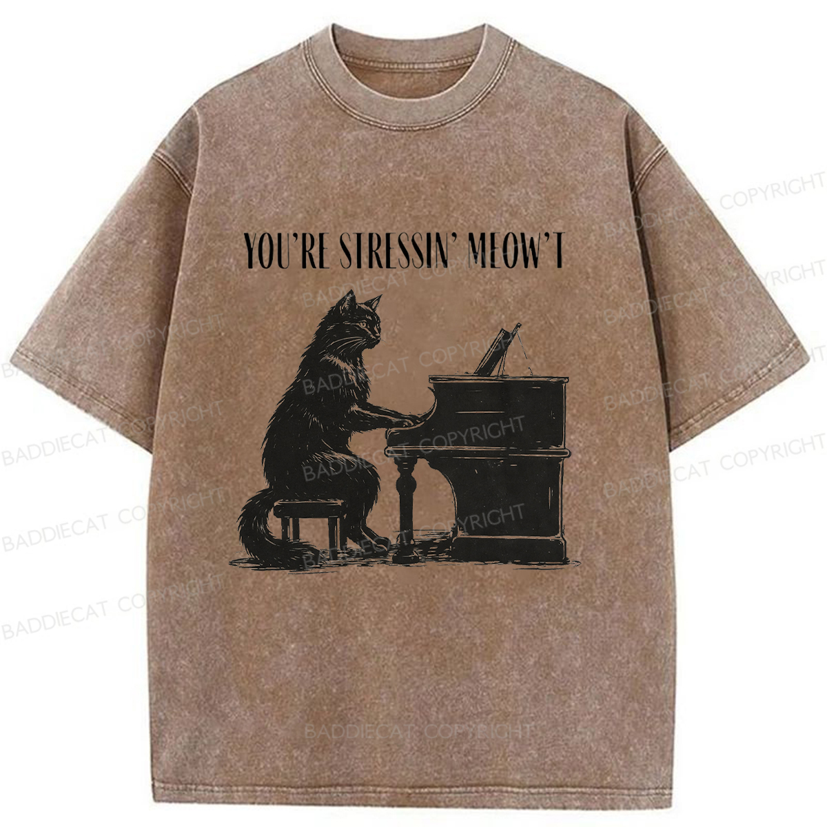 Baddiecat Highly Stressed Cat Washed T-shirt