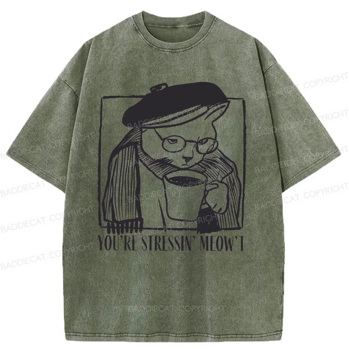 Baddiecat Coffee Cats Washed T-shirt