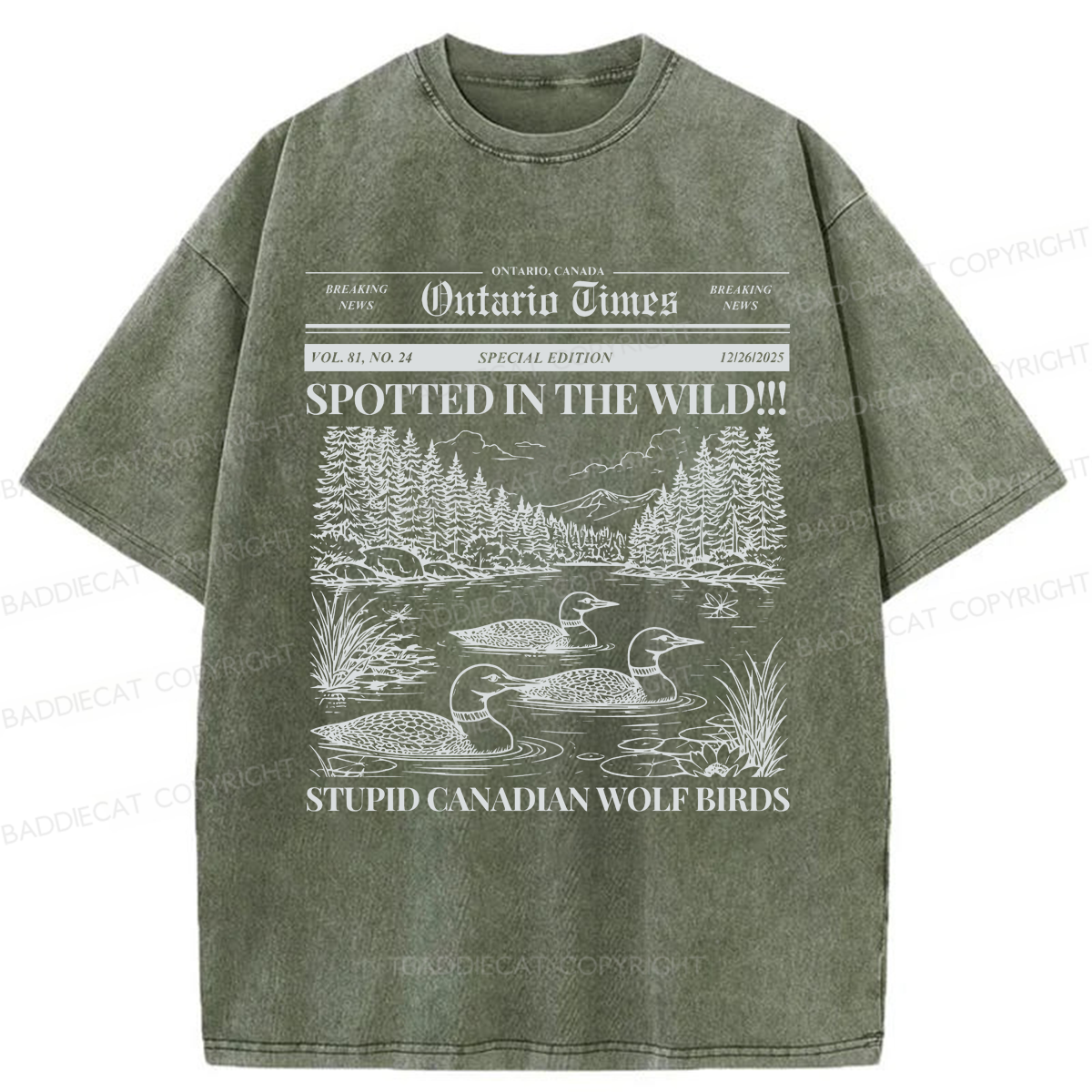 Baddiecat Stupid Canadian Wolf Bird Washed T-shirt