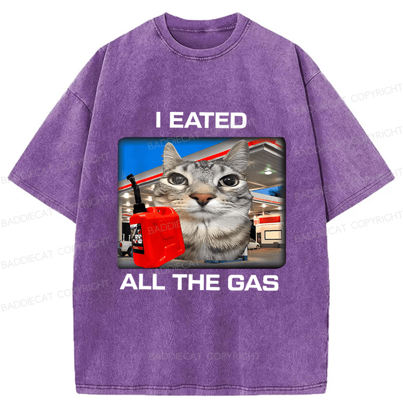 Baddiecat I Eated All The Gas Funny Silly Staring Cat Meme Washed T-shirt