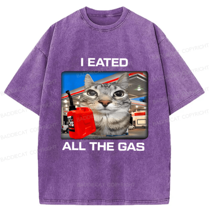 Baddiecat I Eated All The Gas Funny Silly Staring Cat Meme Washed T-shirt