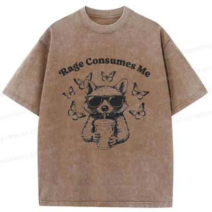 Baddiecat Angry Raccoon Washed T-shirt