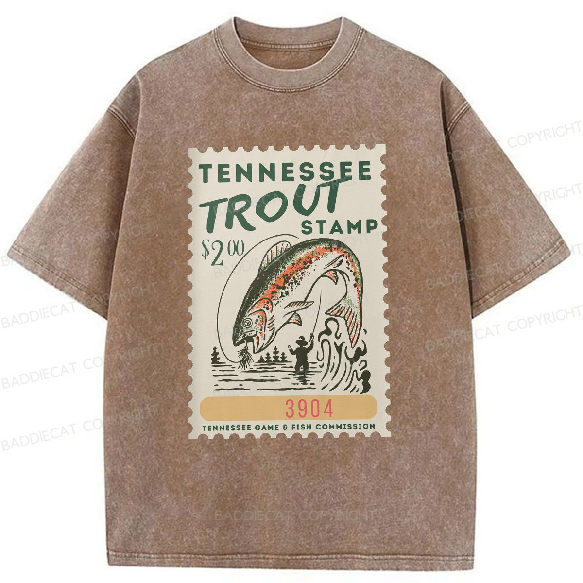 Baddiecat Tennessee Trout Stamp Washed T-shirt