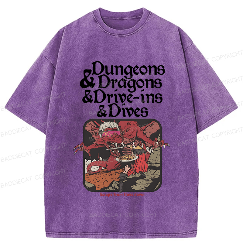 Baddiecat Dungeon Dragon Dive Ins And Dives Washed T-shirt