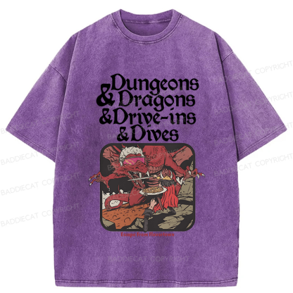 Baddiecat Dungeon Dragon Dive Ins And Dives Washed T-shirt