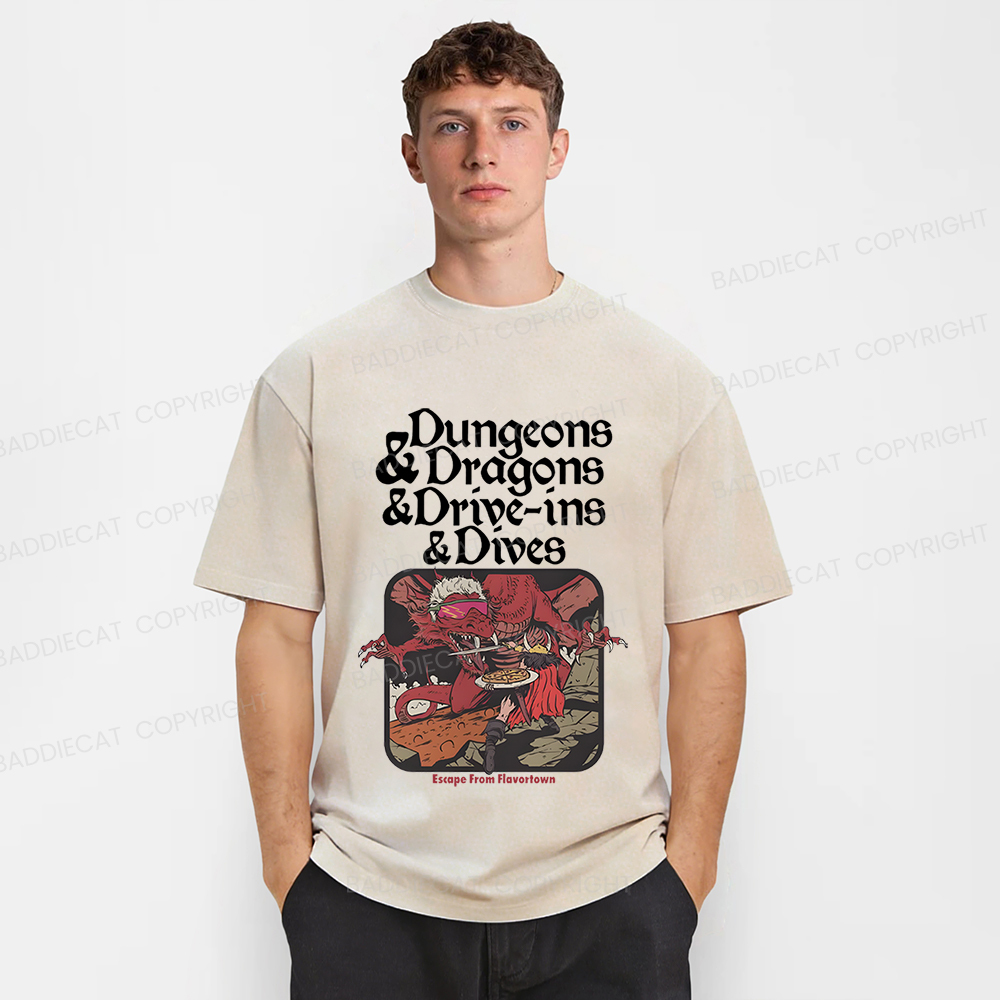Baddiecat Dungeon Dragon Dive Ins And Dives Washed T-shirt