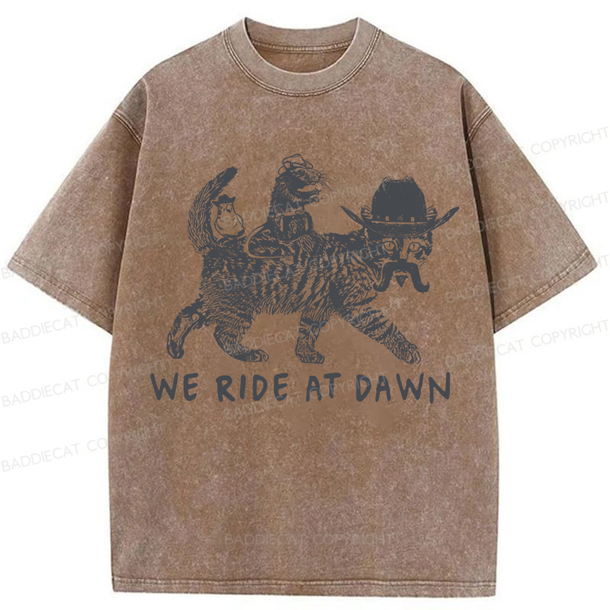 Baddiecat Funny We Ride At Dawn Washed T-shirt