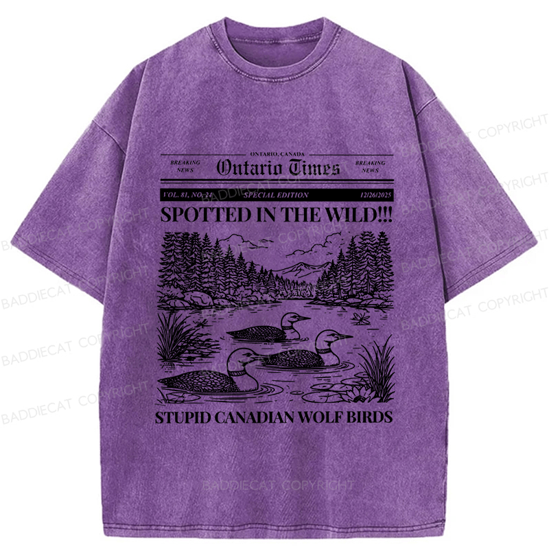 Baddiecat Canadian Wolf Bird Washed T-shirt