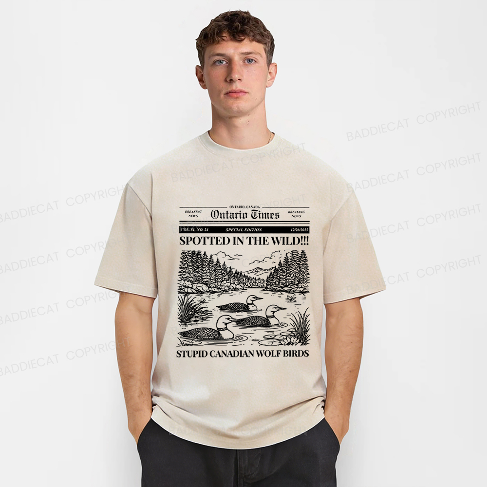 Baddiecat Canadian Wolf Bird Washed T-shirt