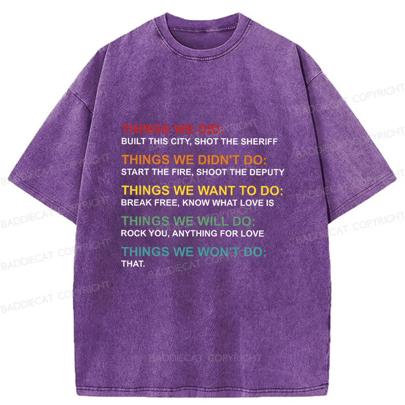 Baddiecat Things We Did Didn't Do Funny Music Lyrics Parody Washed T-shirt