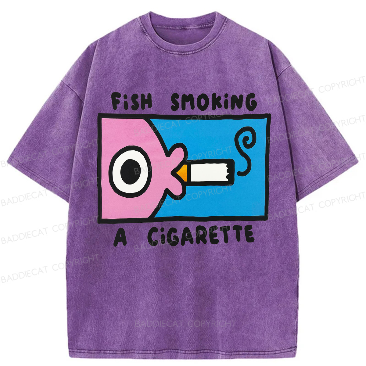 Baddiecat Fish Smoking Washed T-shirt