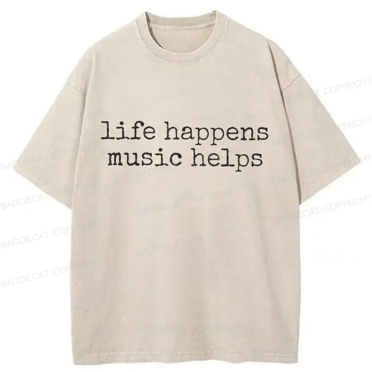 Baddiecat Life Happens Washed T-shirt