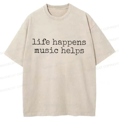 Baddiecat Life Happens Washed T-shirt