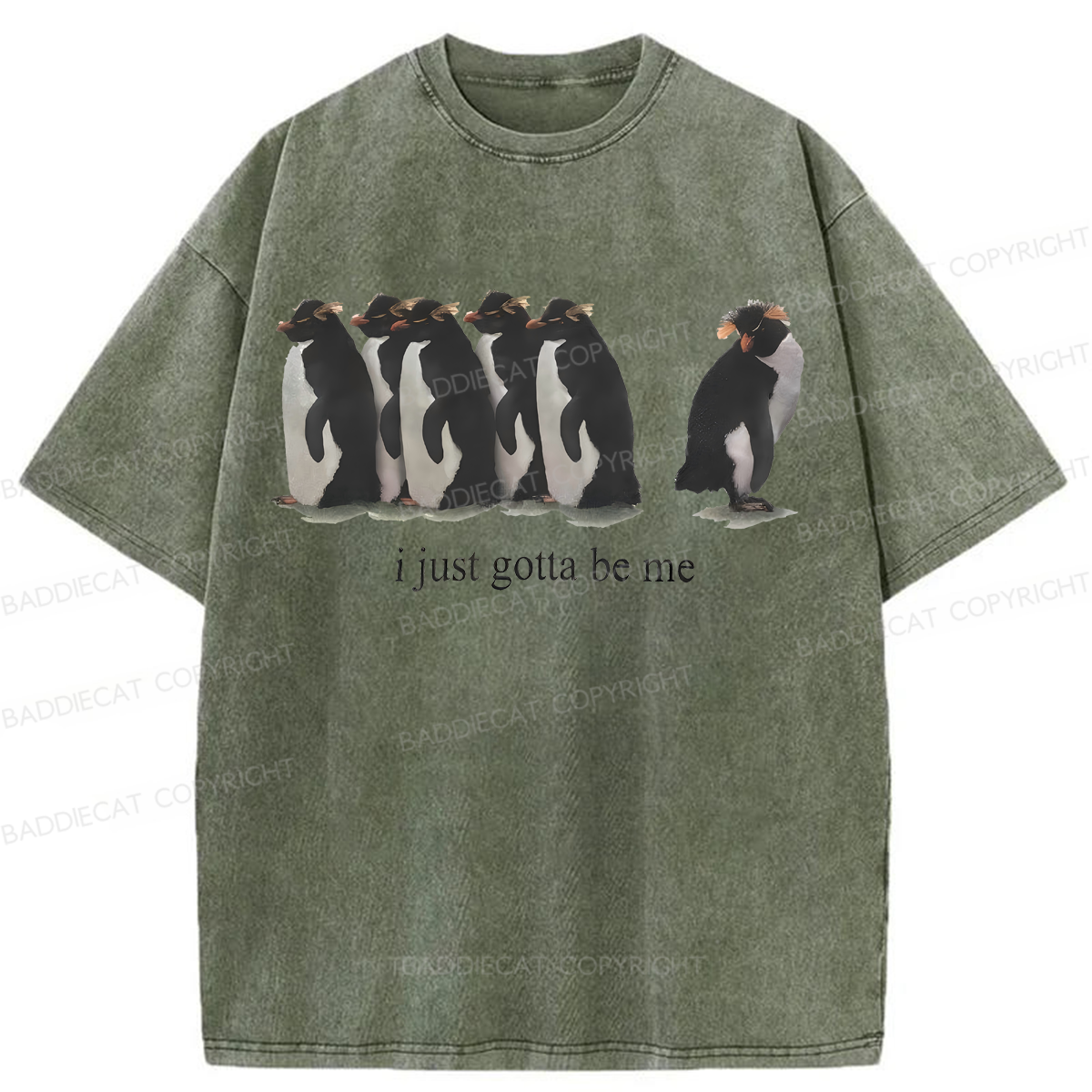 Baddiecat I Just Gotta Be Me Penguins Washed T-shirt
