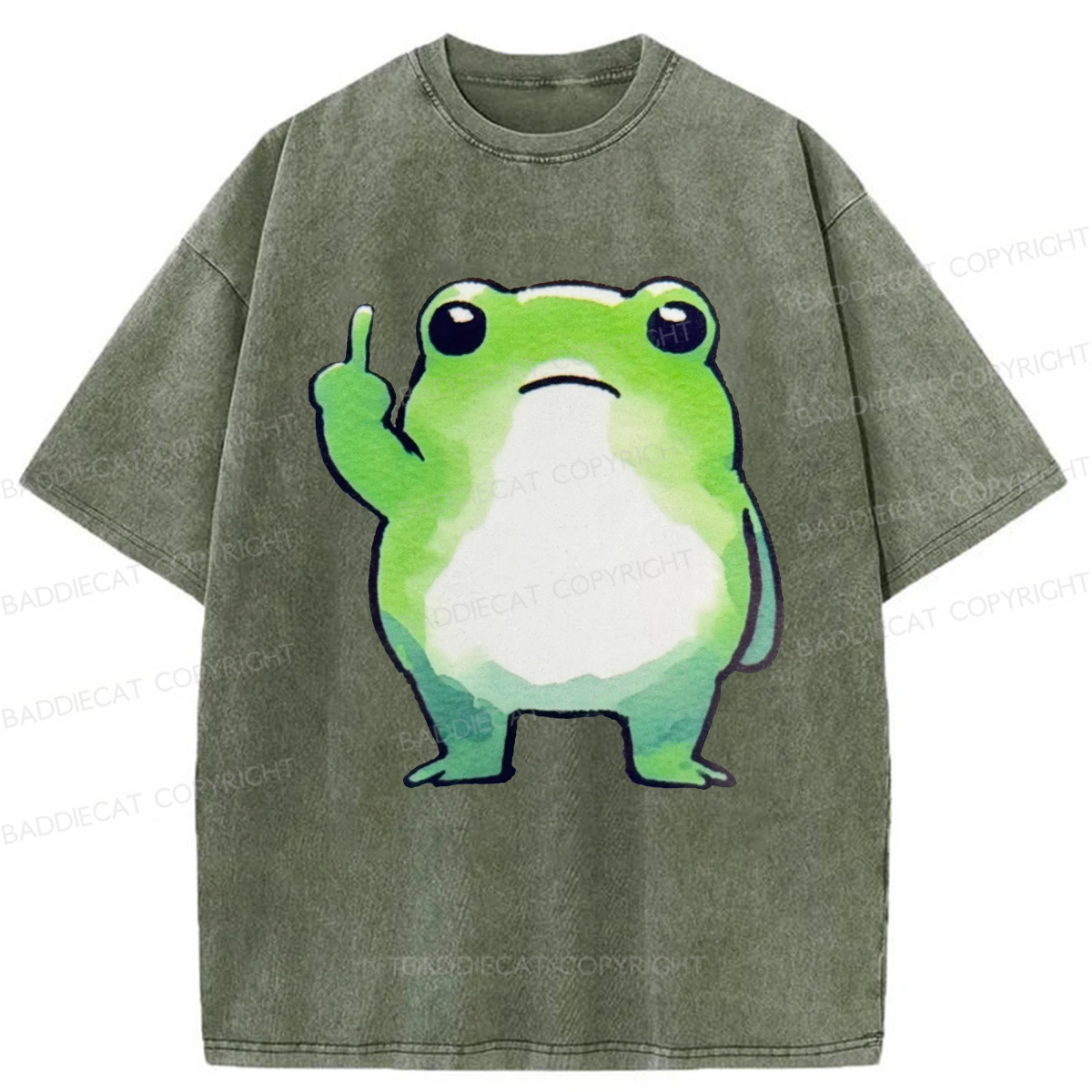 Baddiecat Middle Finger Frog Washed T-shirt