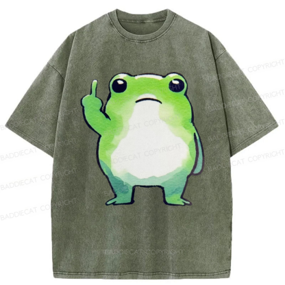 Baddiecat Middle Finger Frog Washed T-shirt