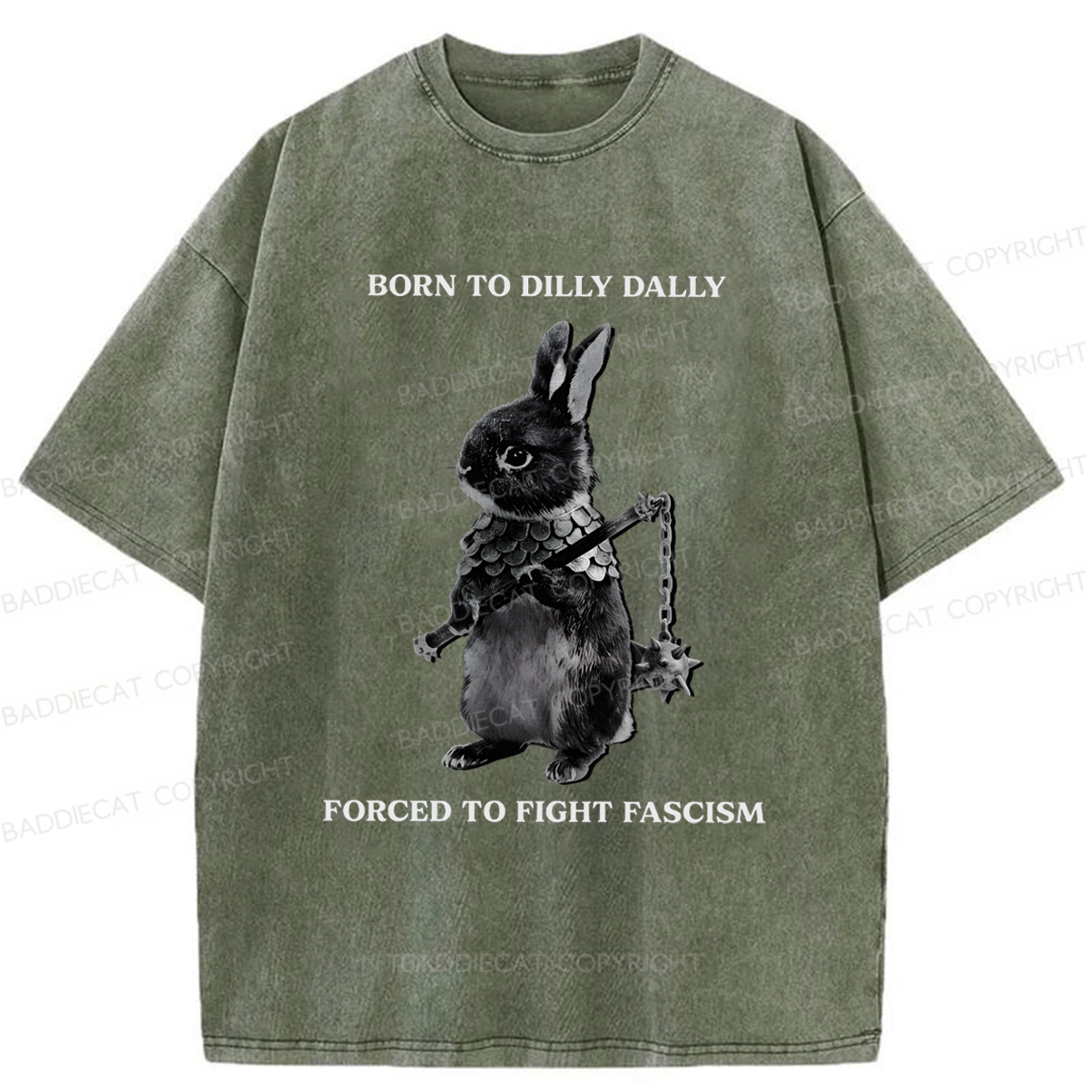 Baddiecat Born To Dilly Dally Forced To Fight Fascism Washed T-shirt