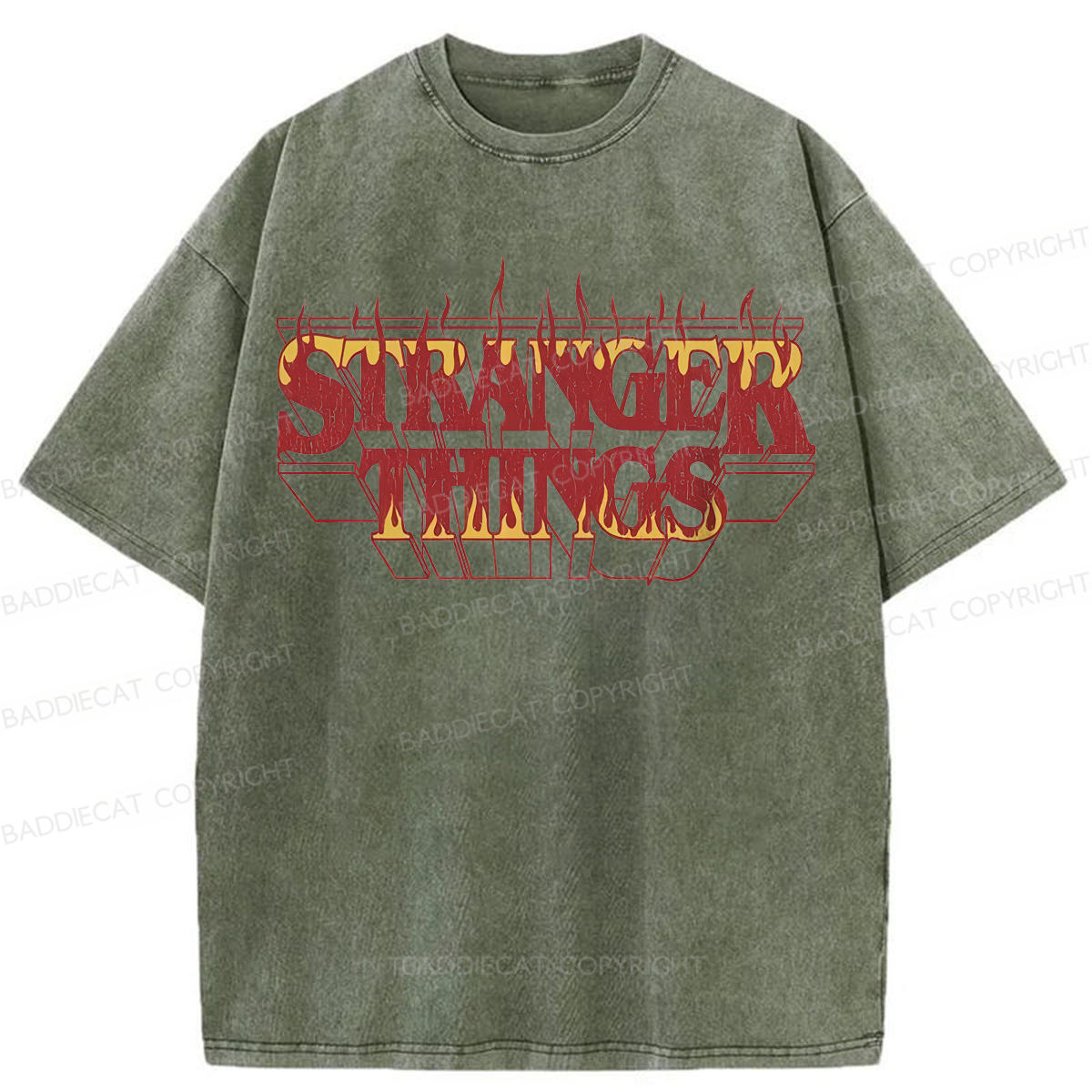 Baddiecat Stranger Things Fire Washed T-shirt
