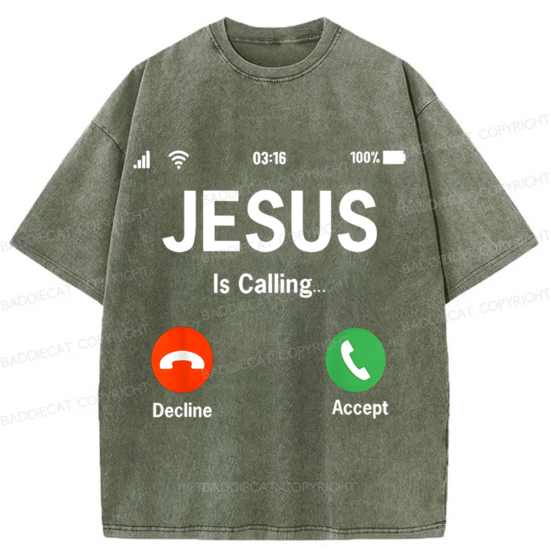 Baddiecat Jesus Christian faith Funny Meme Washed T-shirt