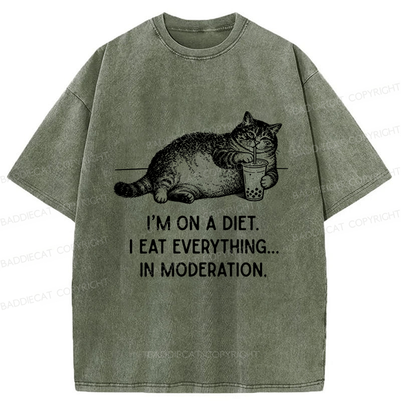 Baddiecat Cat Weight Loss Funny Washed T-shirt