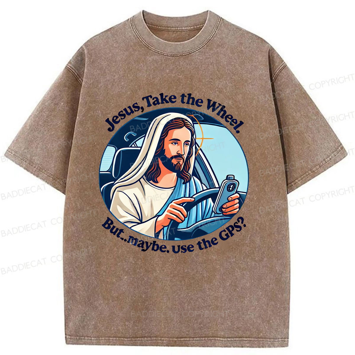 Baddiecat Funny Jesus Retro Washed T-shirt