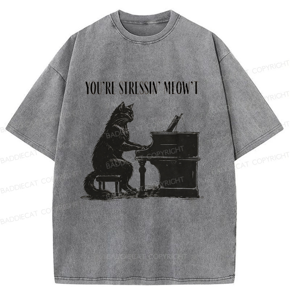 Baddiecat Highly Stressed Cat Washed T-shirt