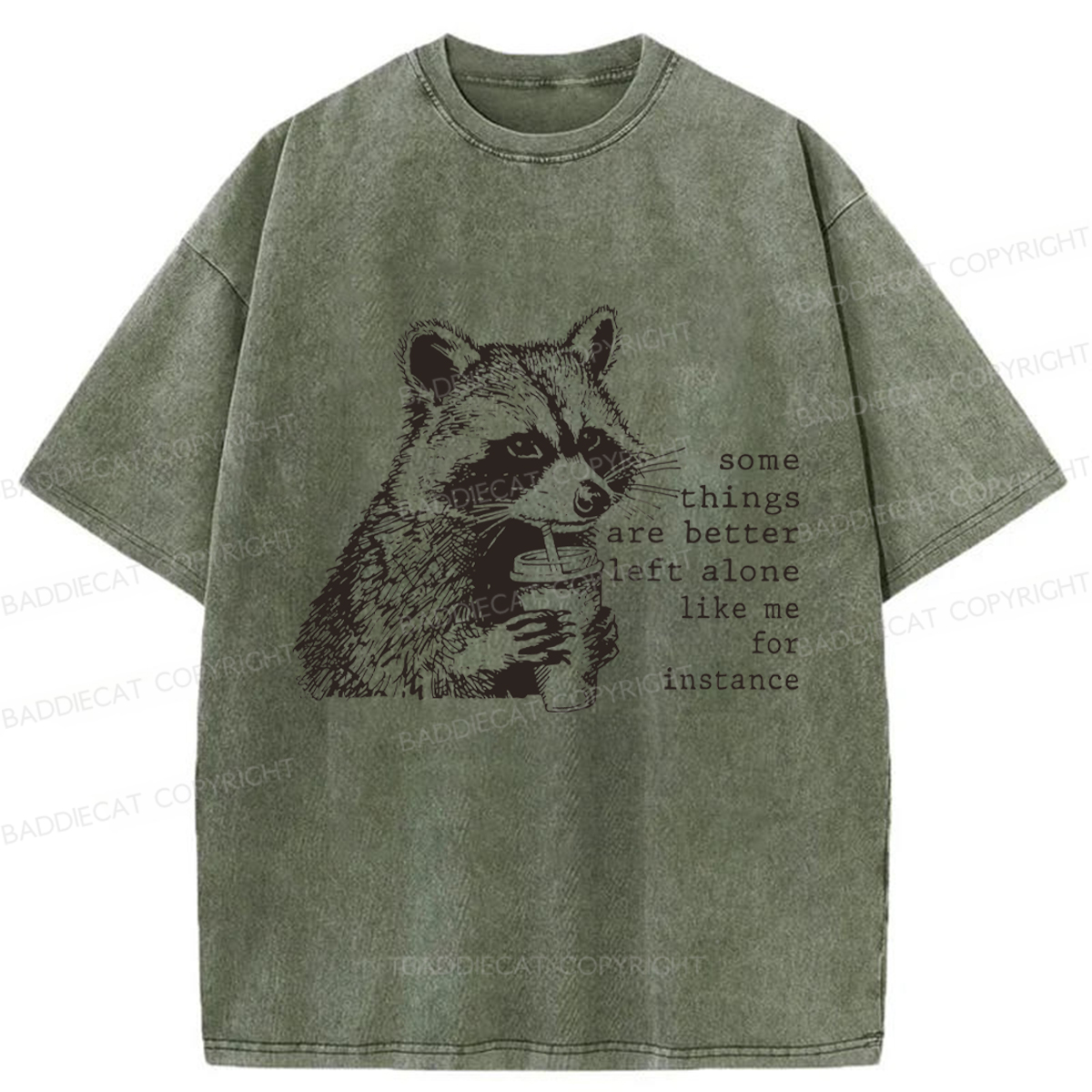 Baddiecat Retro Some Things Are Better Left Alone Raccoon Washed T-shirt
