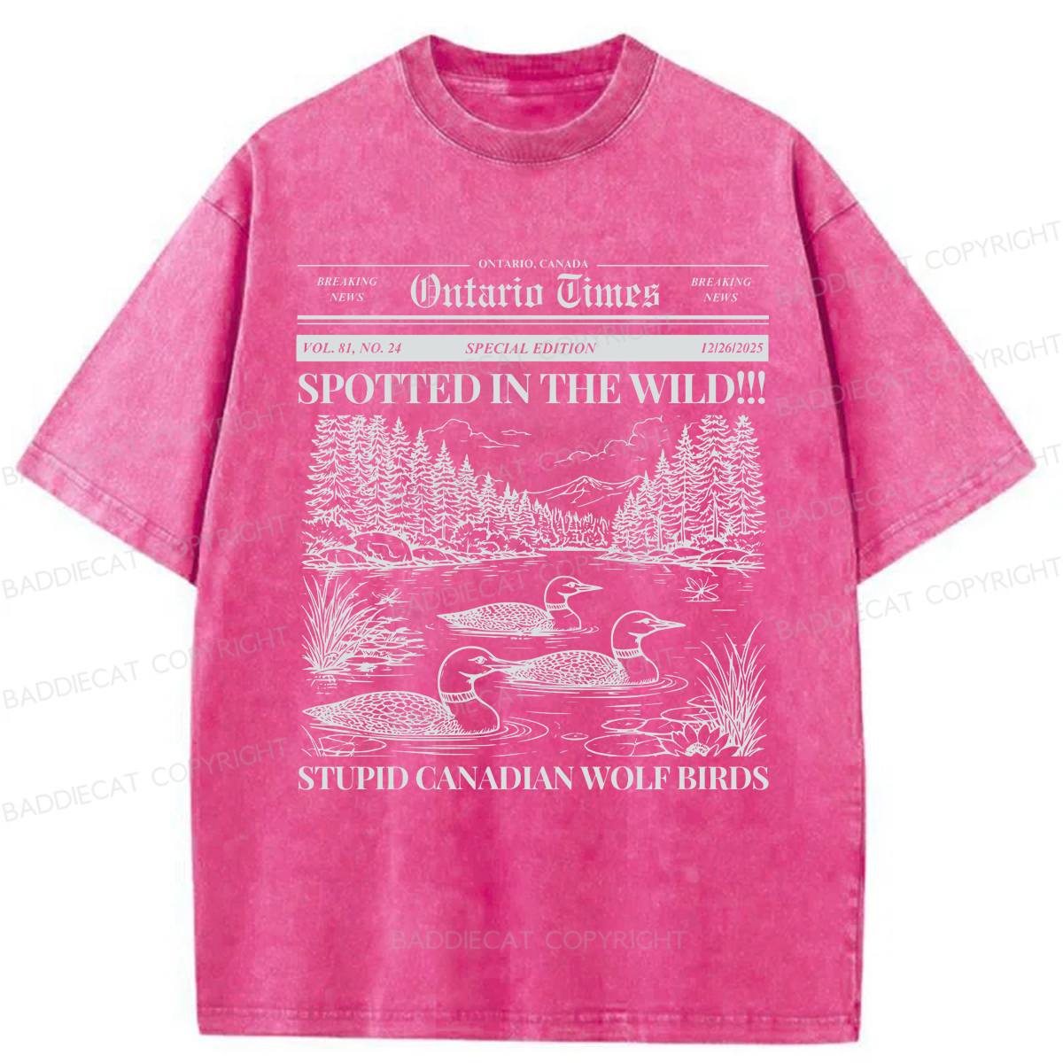 Baddiecat Stupid Canadian Wolf Bird Washed T-shirt
