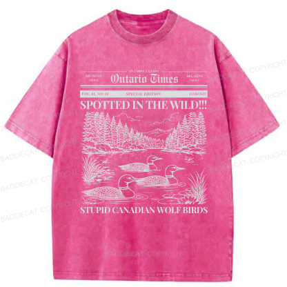 Baddiecat Stupid Canadian Wolf Bird Washed T-shirt