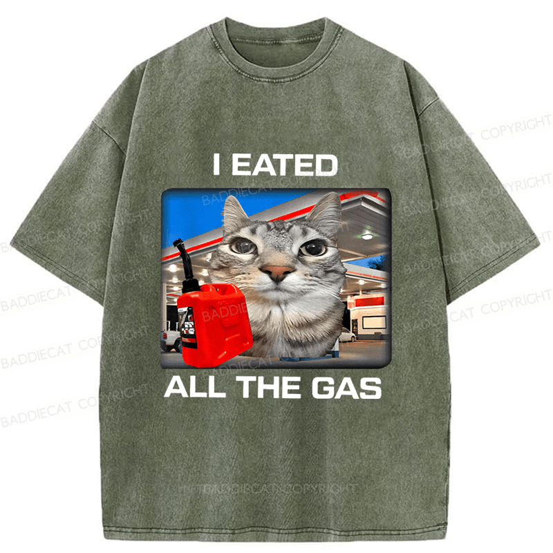 Baddiecat I Eated All The Gas Funny Silly Staring Cat Meme Washed T-shirt