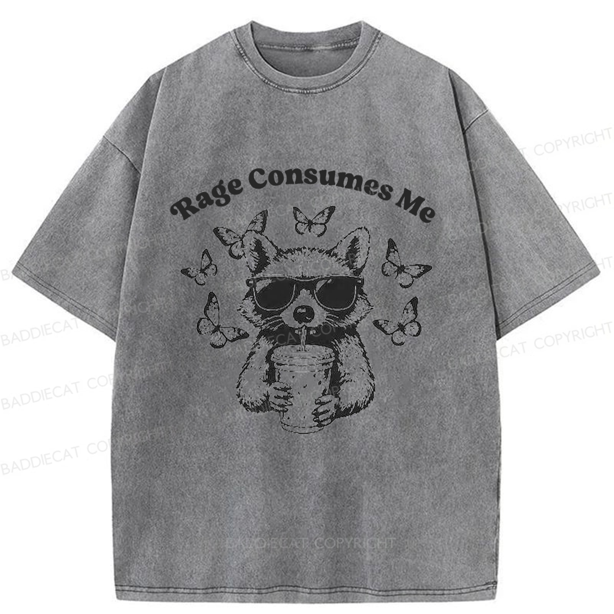 Baddiecat Angry Raccoon Washed T-shirt