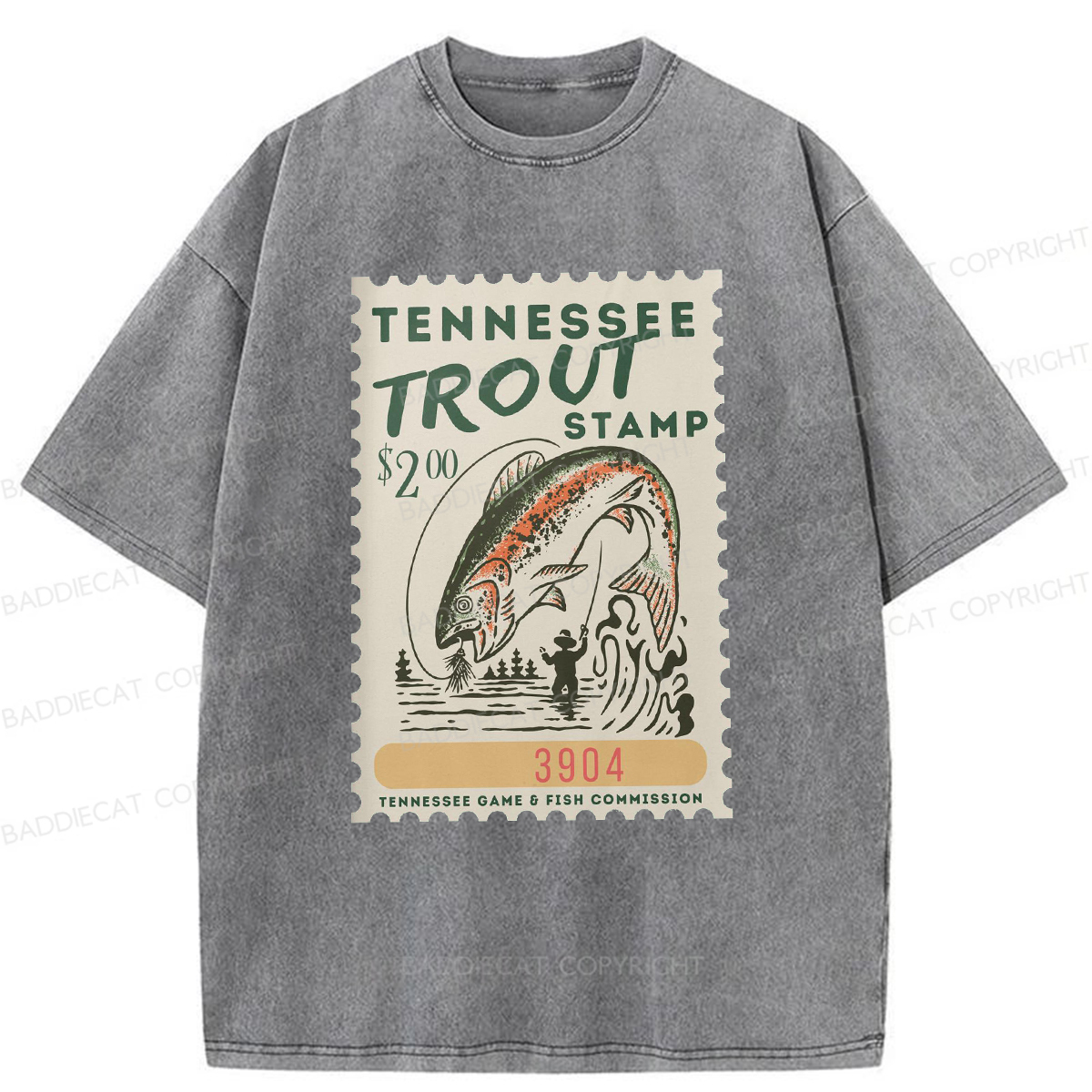 Baddiecat Tennessee Trout Stamp Washed T-shirt